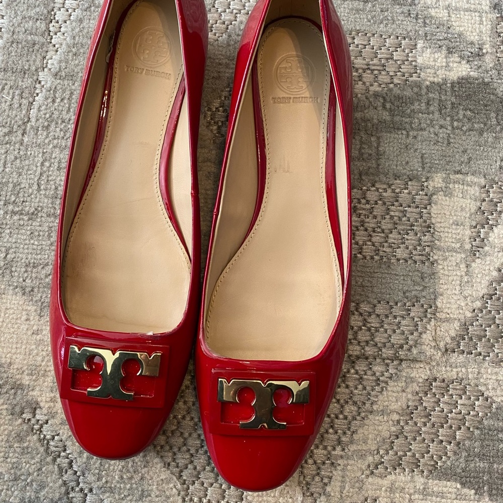 Red Tory Burch patent leather Gigi Pump. Worn once